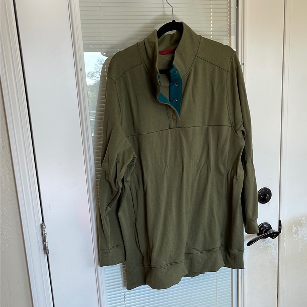 Green Casual Sweatshirt with Stand-Up Collar